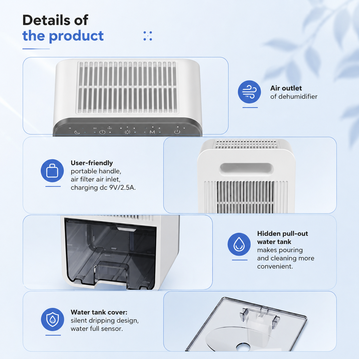 AIRO portable moisture remover with removable 1500ml water tank