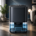 Black compact dehumidifier for bathroom bedroom RV and closet moisture control
White portable dehumidifier with visible 1000ml water tank