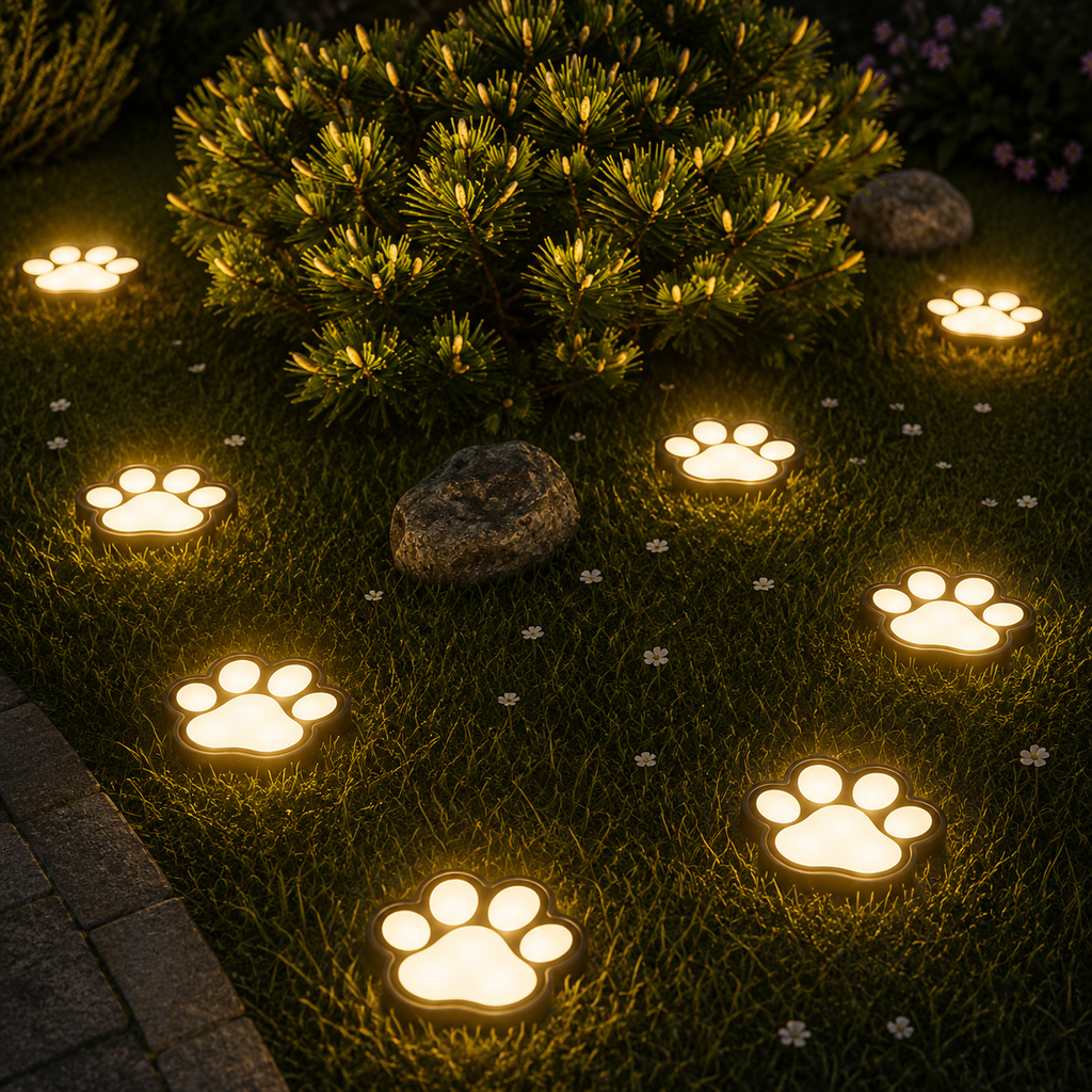 AIRO Solar Paw Print Garden Lights, Outdoor Waterproof Warm White LED Solar Pathway Lights for Lawn, Patio, Walkway, Yard & Garden Decor