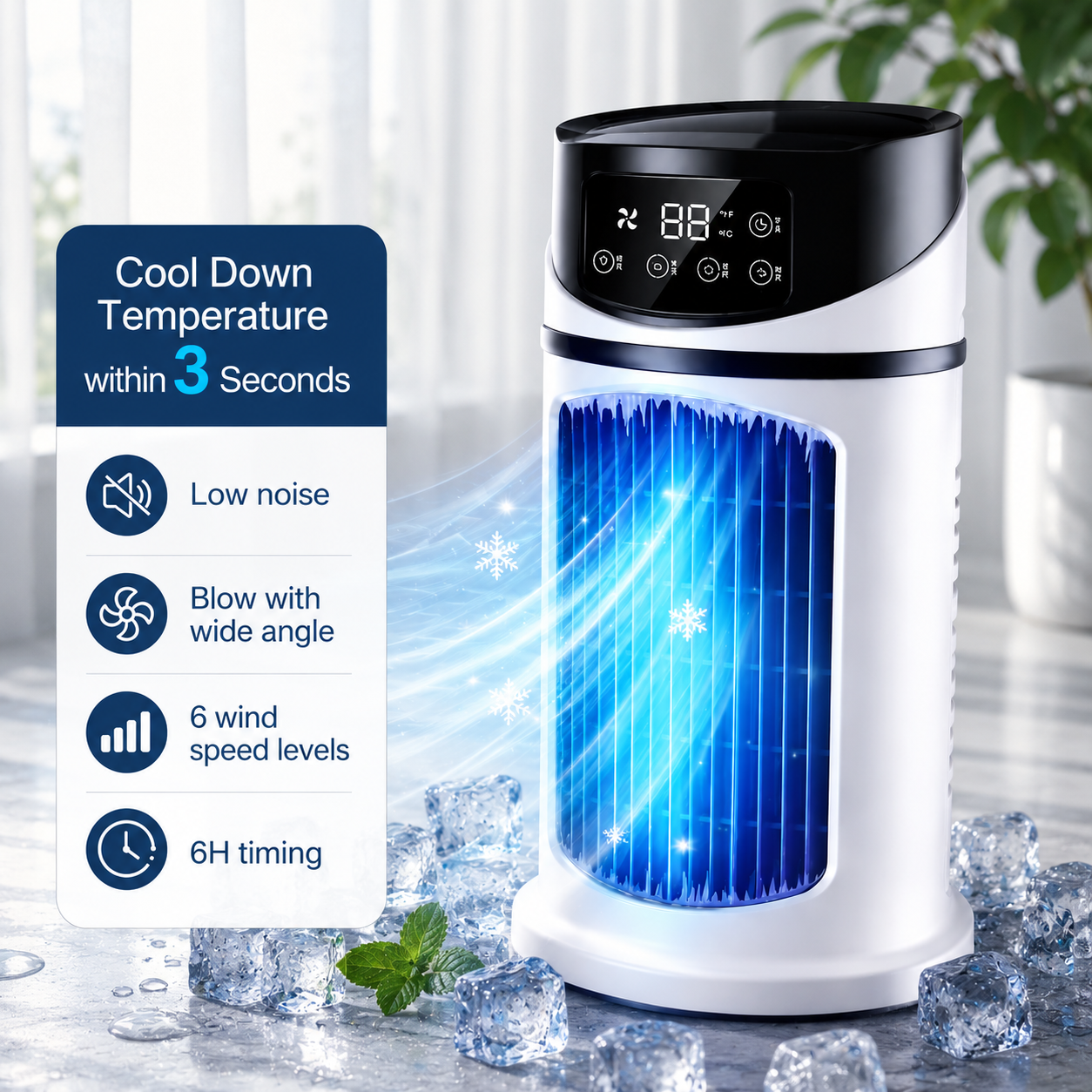 AIRO Portable Air Cooler Fan with Mist Humidifier, USB Tower Cooling Fan for Bedroom, Desk & Office, 9 Speed Quiet Fan