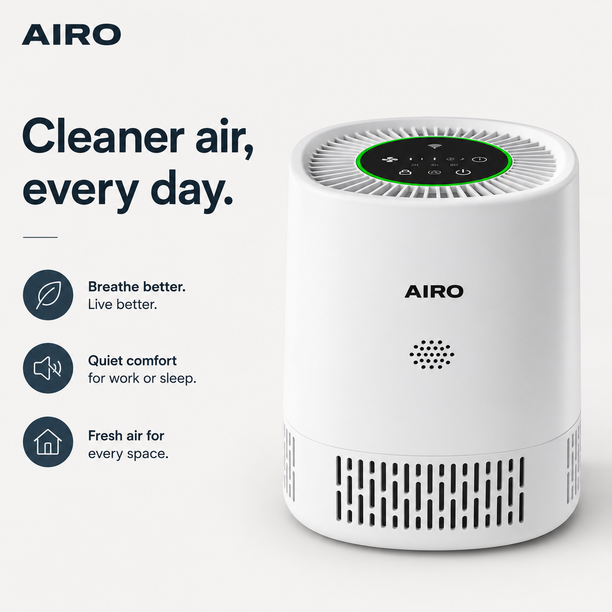 AIRO HEPA 13 Air Purifier for Home, Pets, Dust, Smoke & Odours, Quiet Bedroom Air Cleaner with Activated Carbon & UV-C