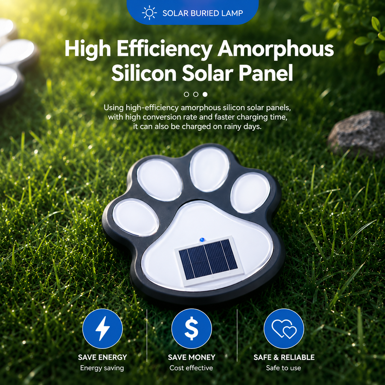 AIRO Solar Paw Print Garden Lights, Outdoor Waterproof Warm White LED Solar Pathway Lights for Lawn, Patio, Walkway, Yard & Garden Decor