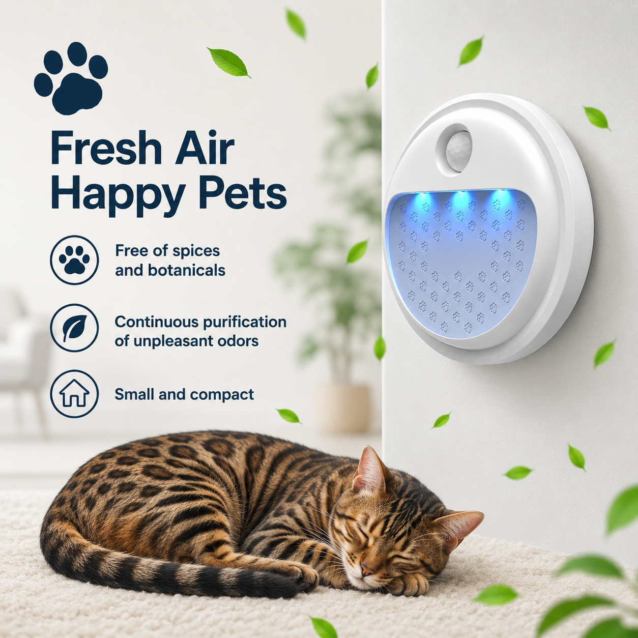 AIRO Wall-Mounted Pet Odour Eliminator, USB Ozone Air Purifier & Cat Litter Deodorizer for Bathroom, Wardrobe & Small Rooms