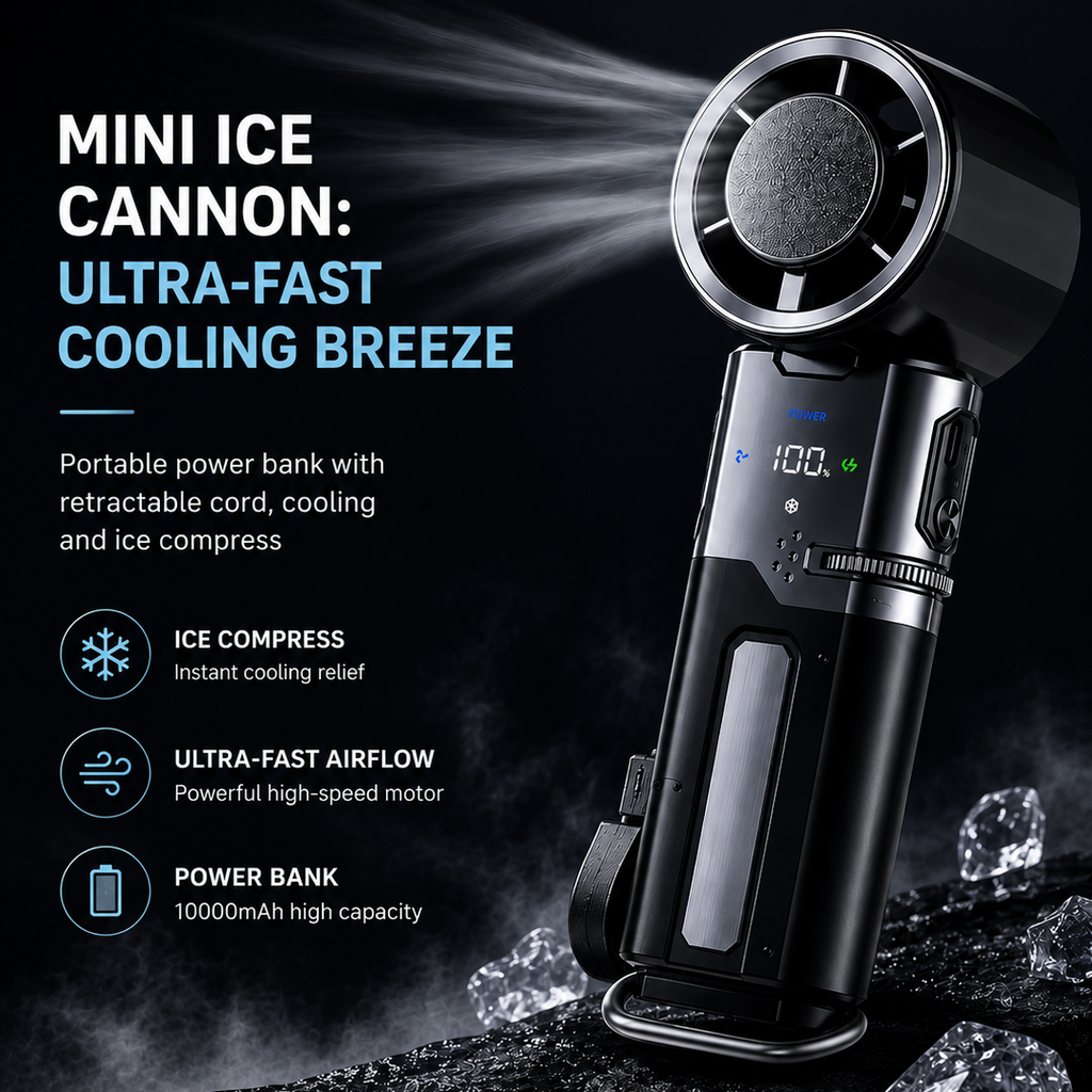 AIRO 6000mAh Handheld Cooling Fan & Power Bank, Portable Rechargeable Turbo Fan with Semiconductor Ice Cooling Plate