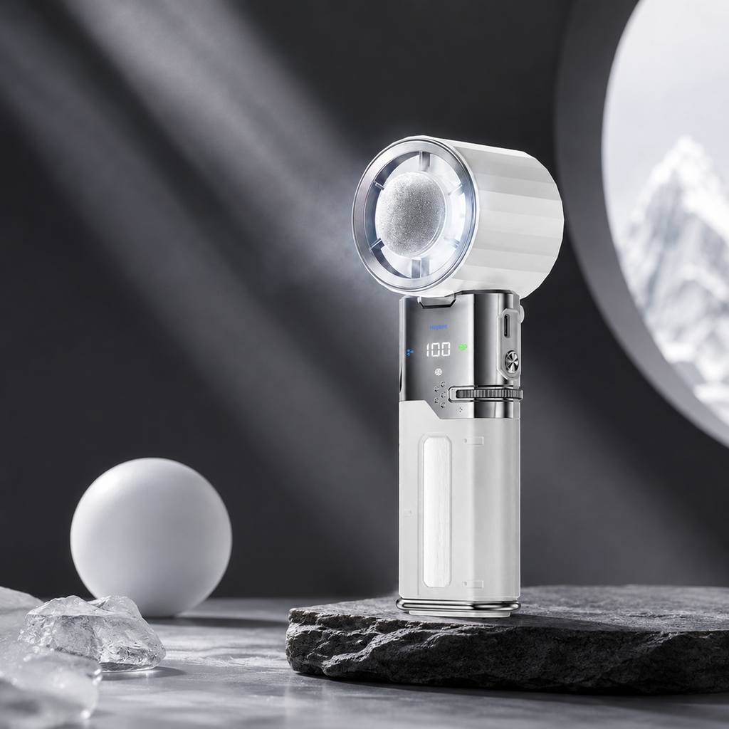 AIRO 6000mAh Handheld Cooling Fan & Power Bank, Portable Rechargeable Turbo Fan with Semiconductor Ice Cooling Plate