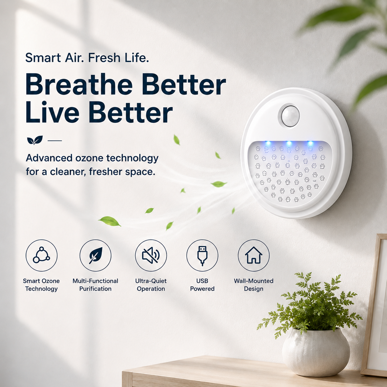 AIRO Wall-Mounted Pet Odour Eliminator, USB Ozone Air Purifier & Cat Litter Deodorizer for Bathroom, Wardrobe & Small Rooms