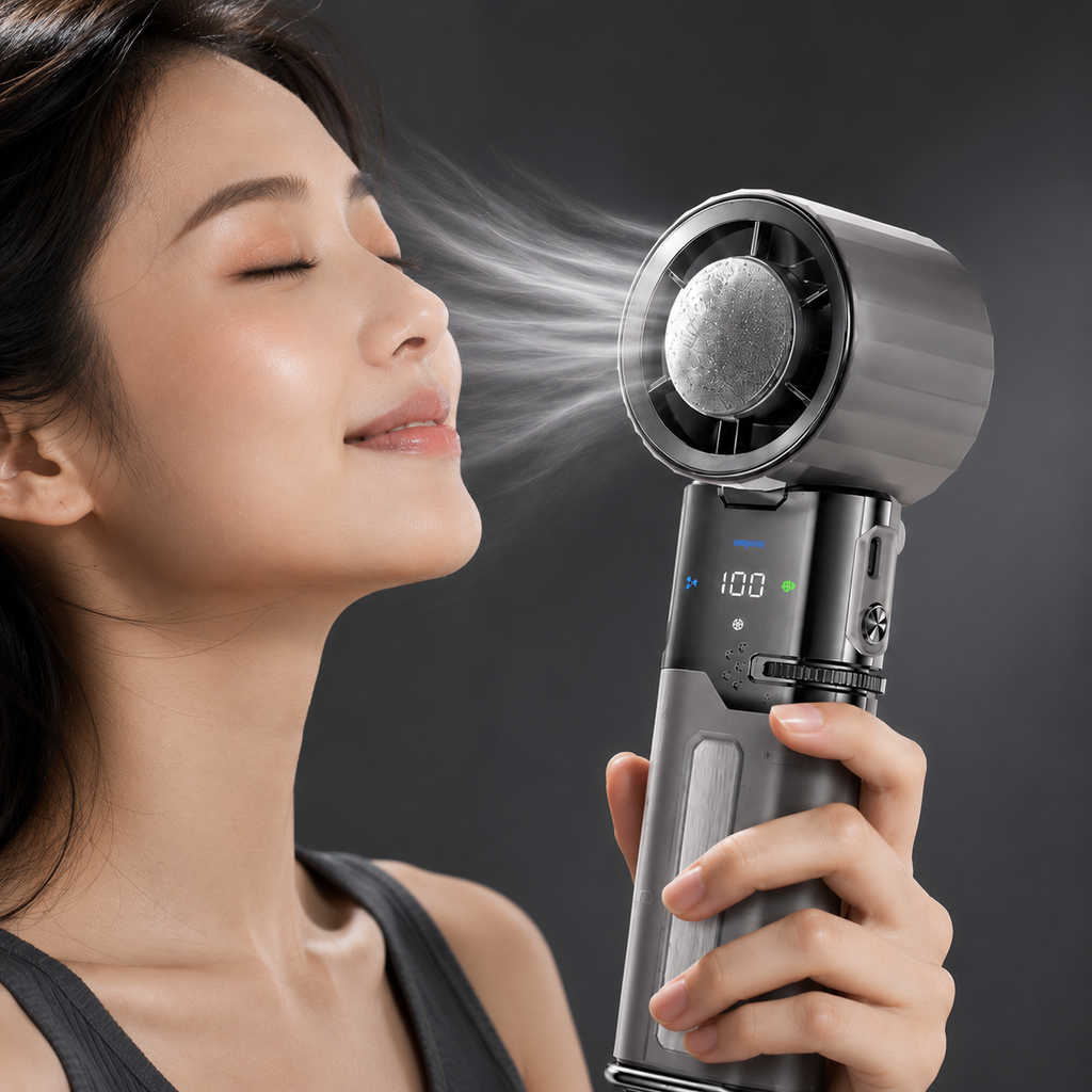 AIRO 6000mAh Handheld Cooling Fan & Power Bank, Portable Rechargeable Turbo Fan with Semiconductor Ice Cooling Plate