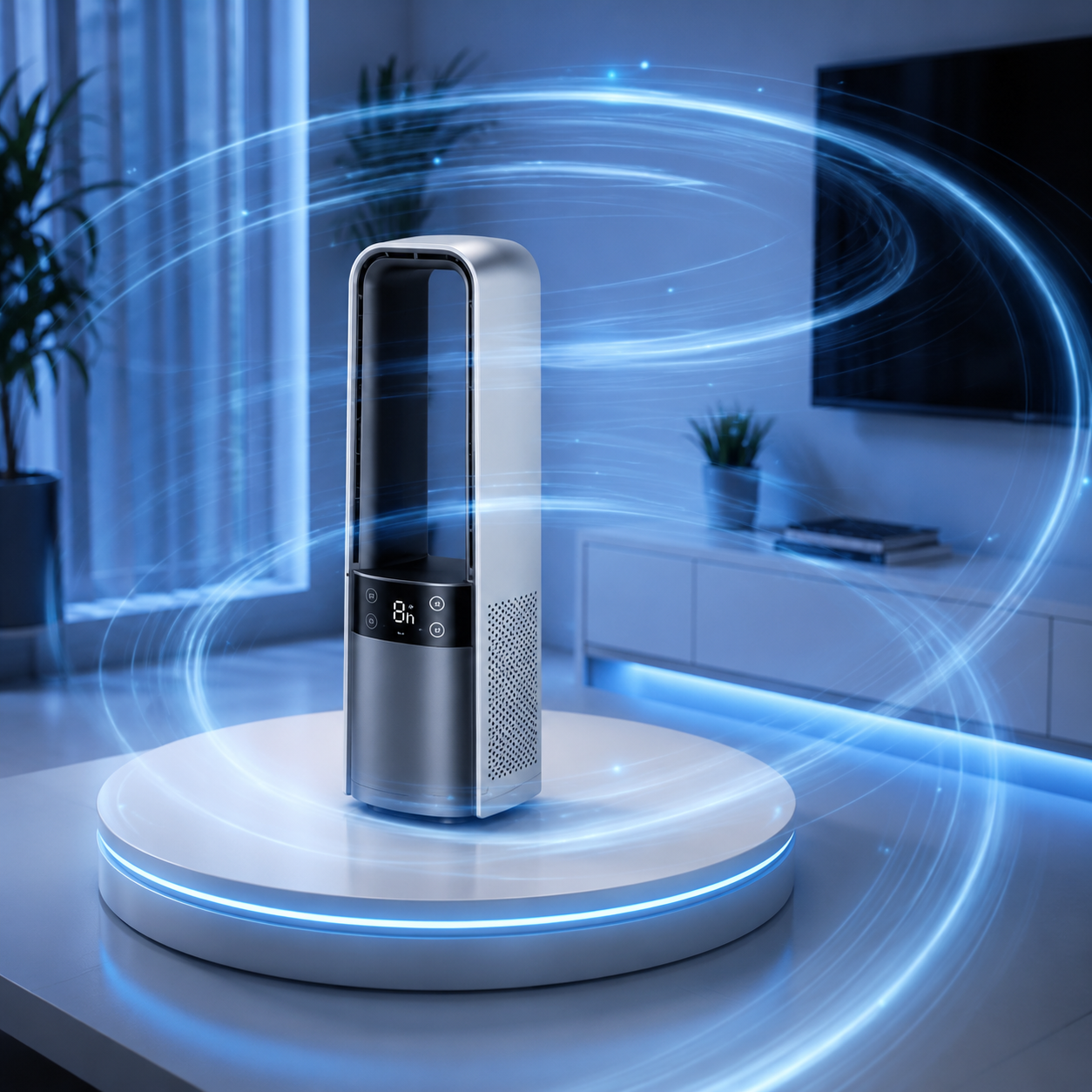 AIRO Rechargeable Bladeless Desk Fan, Portable USB Quiet Tower Fan for Bedroom, Office, Camping & Home, 120° Oscillating, 4000mAh Battery
