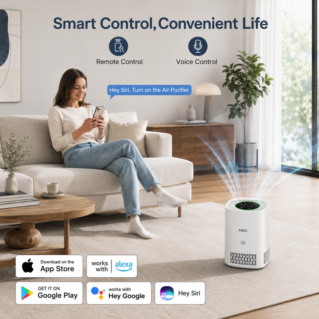 AIRO HEPA 13 Air Purifier for Home, Pets, Dust, Smoke & Odours, Quiet Bedroom Air Cleaner with Activated Carbon & UV-C