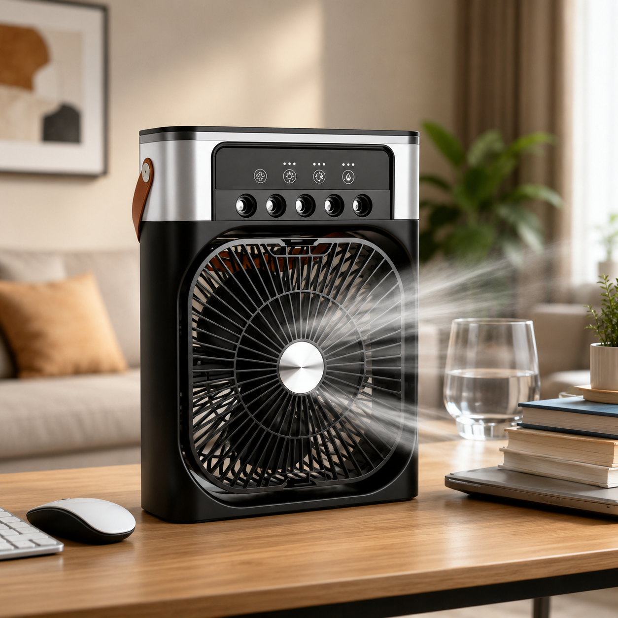 AIRO Portable Air Cooler Fan, USB Desk Cooling Fan with 600ml Water Tank, Cool Mist Humidifier, 3 Speed Mist Fan, Night Light & Timer