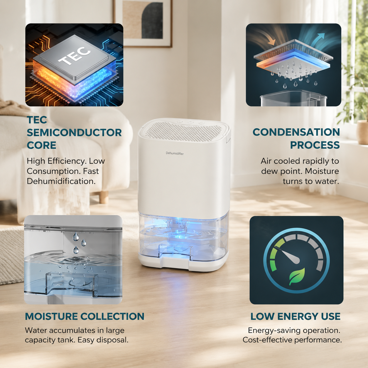 AIRO Mini Electric Dehumidifier for Bedroom, Bathroom & Wardrobe, 1000ml Portable Small Room Damp, Mould & Condensation Moisture Remover