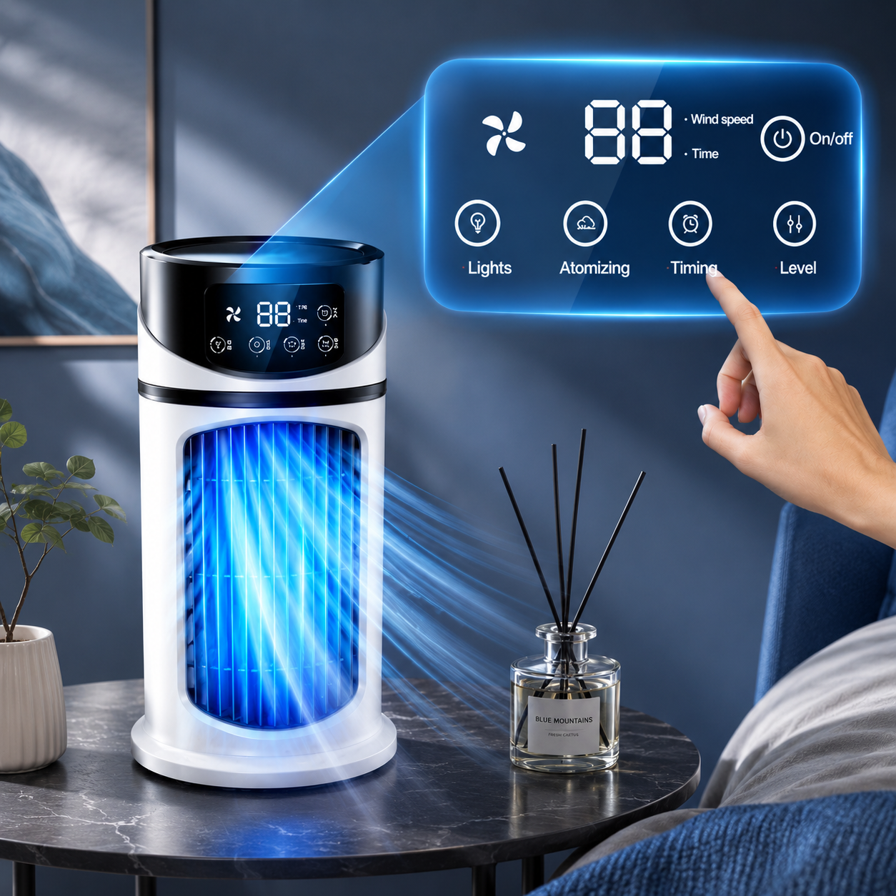 AIRO Portable Air Cooler Fan with Mist Humidifier, USB Tower Cooling Fan for Bedroom, Desk & Office, 9 Speed Quiet Fan