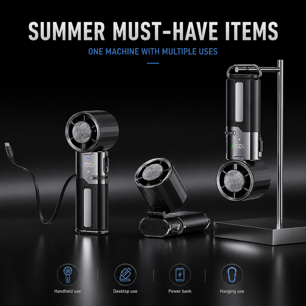 AIRO 6000mAh Handheld Cooling Fan & Power Bank, Portable Rechargeable Turbo Fan with Semiconductor Ice Cooling Plate