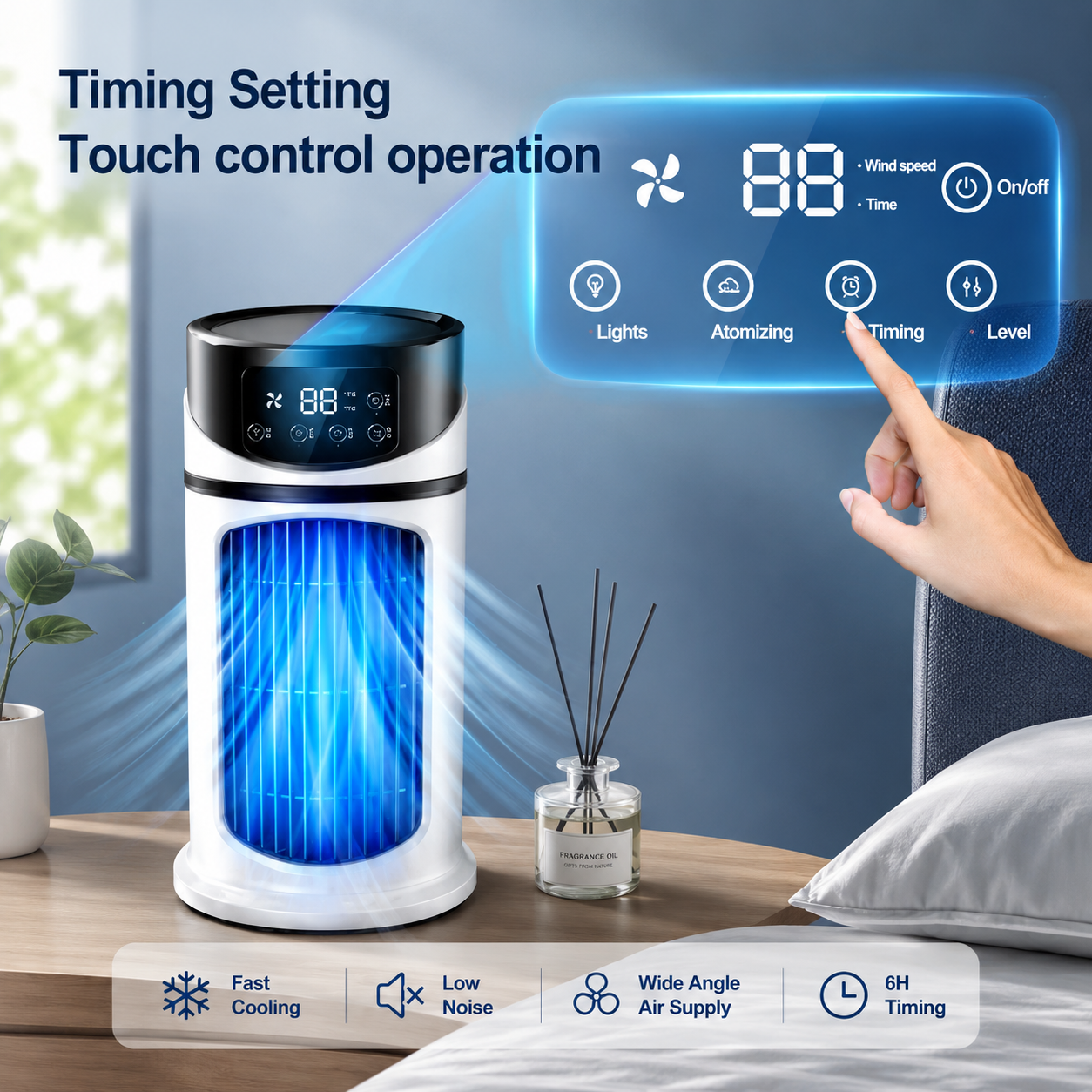 AIRO Portable Air Cooler Fan with Mist Humidifier, USB Tower Cooling Fan for Bedroom, Desk & Office, 9 Speed Quiet Fan