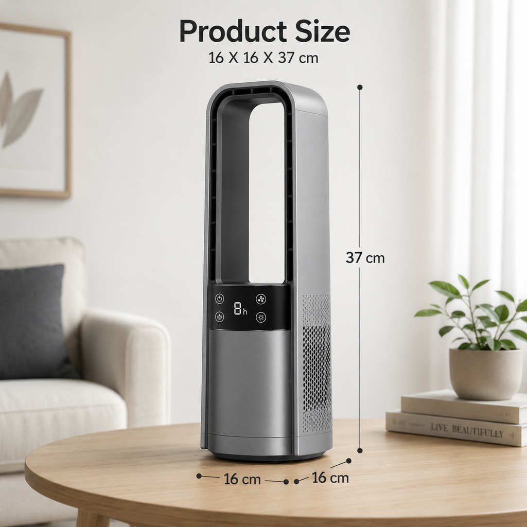 AIRO Rechargeable Bladeless Desk Fan, Portable USB Quiet Tower Fan for Bedroom, Office, Camping & Home, 120° Oscillating, 4000mAh Battery