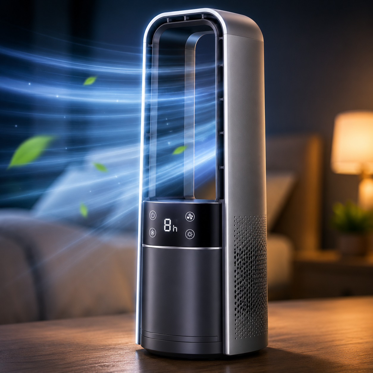 AIRO Rechargeable Bladeless Desk Fan, Portable USB Quiet Tower Fan for Bedroom, Office, Camping & Home, 120° Oscillating, 4000mAh Battery