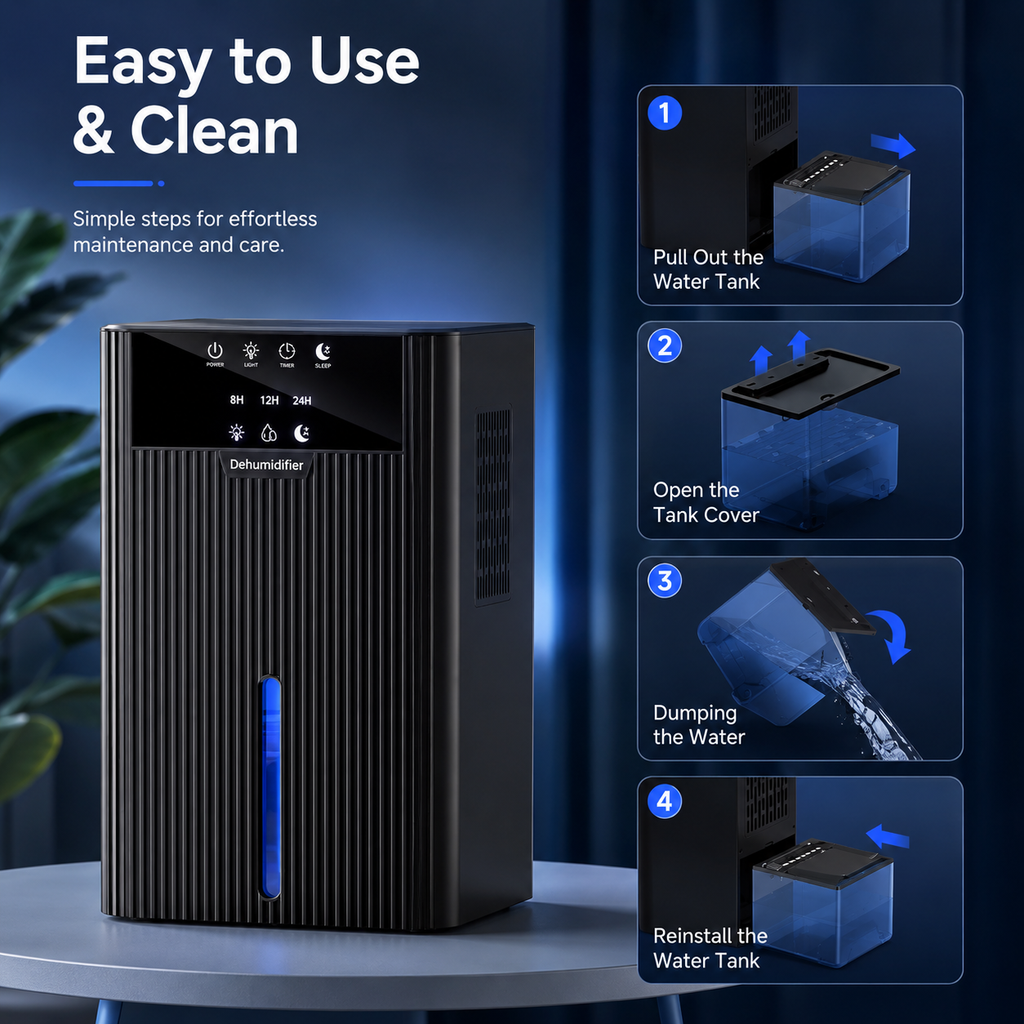 AIRO 2.2L Electric Dehumidifier for Bedroom, Bathroom, Wardrobe, RV & Office, Quiet Damp, Mould & Condensation Remover with Auto Shut-Off