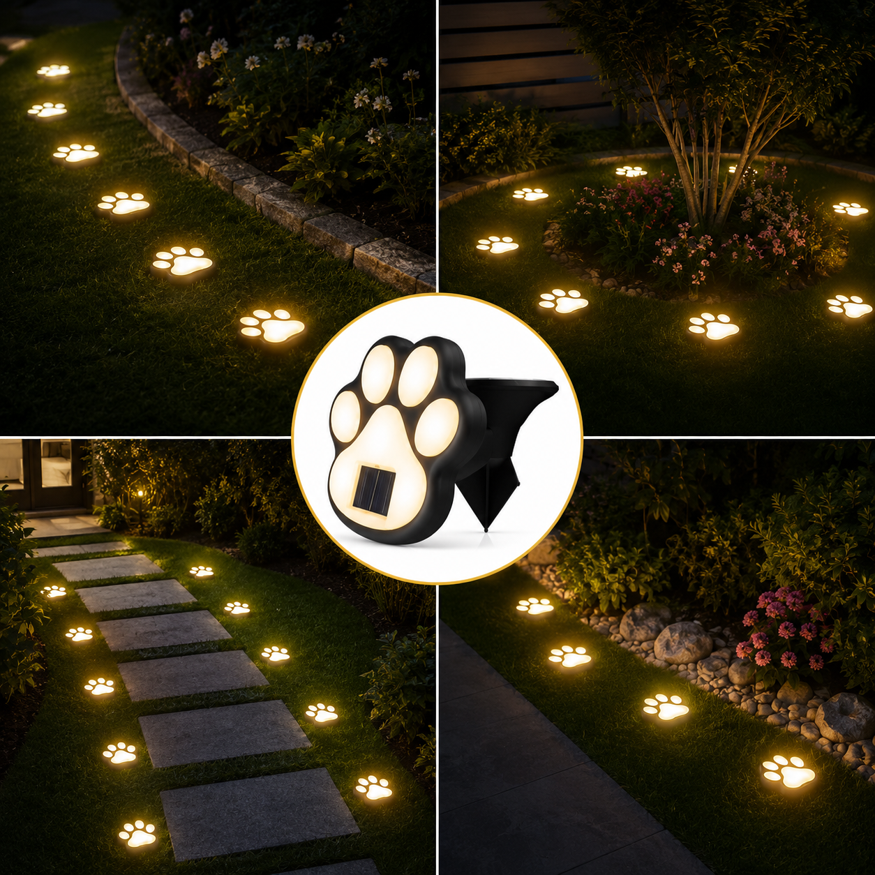 AIRO Solar Paw Print Garden Lights, Outdoor Waterproof Warm White LED Solar Pathway Lights for Lawn, Patio, Walkway, Yard & Garden Decor