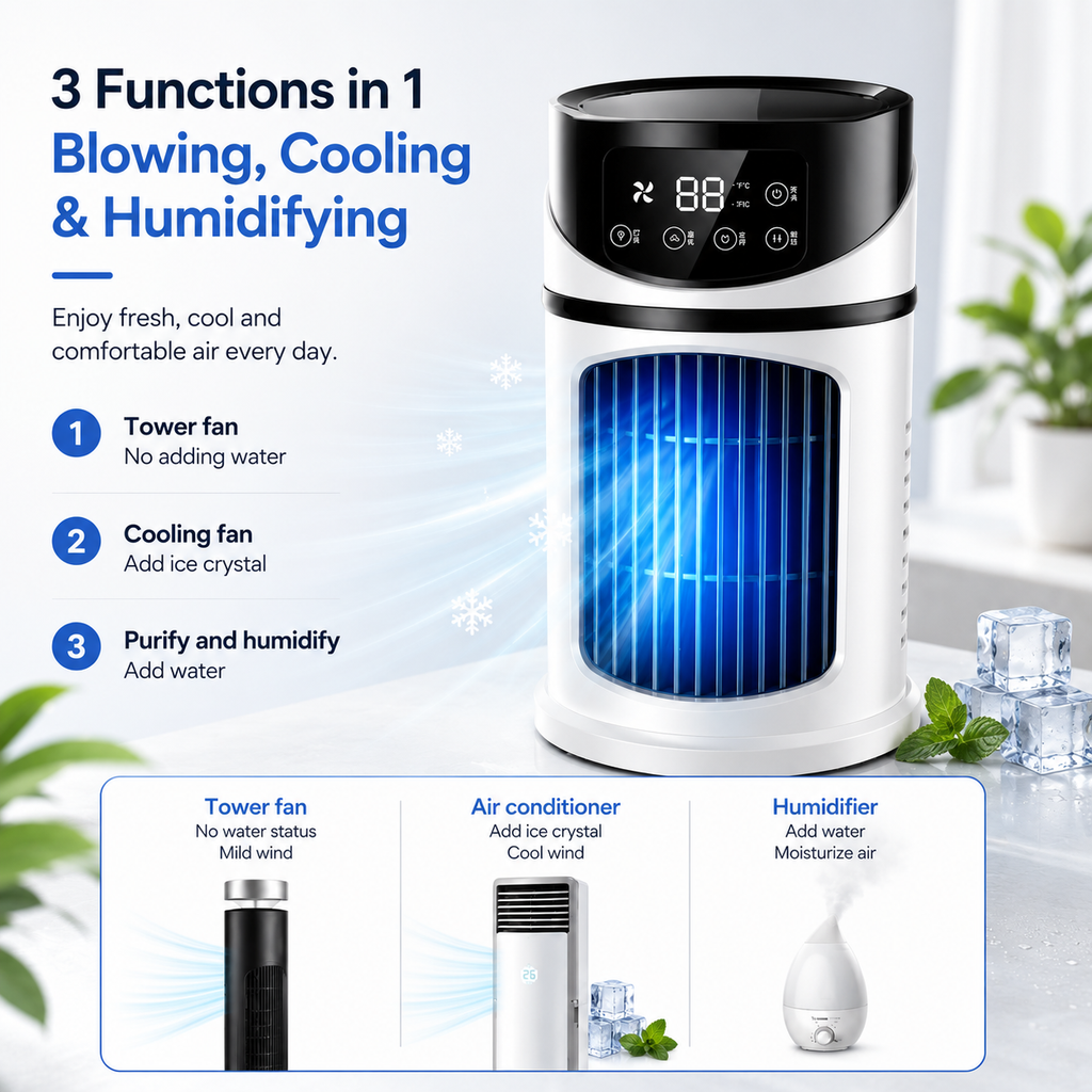 AIRO Portable Air Cooler Fan with Mist Humidifier, USB Tower Cooling Fan for Bedroom, Desk & Office, 9 Speed Quiet Fan