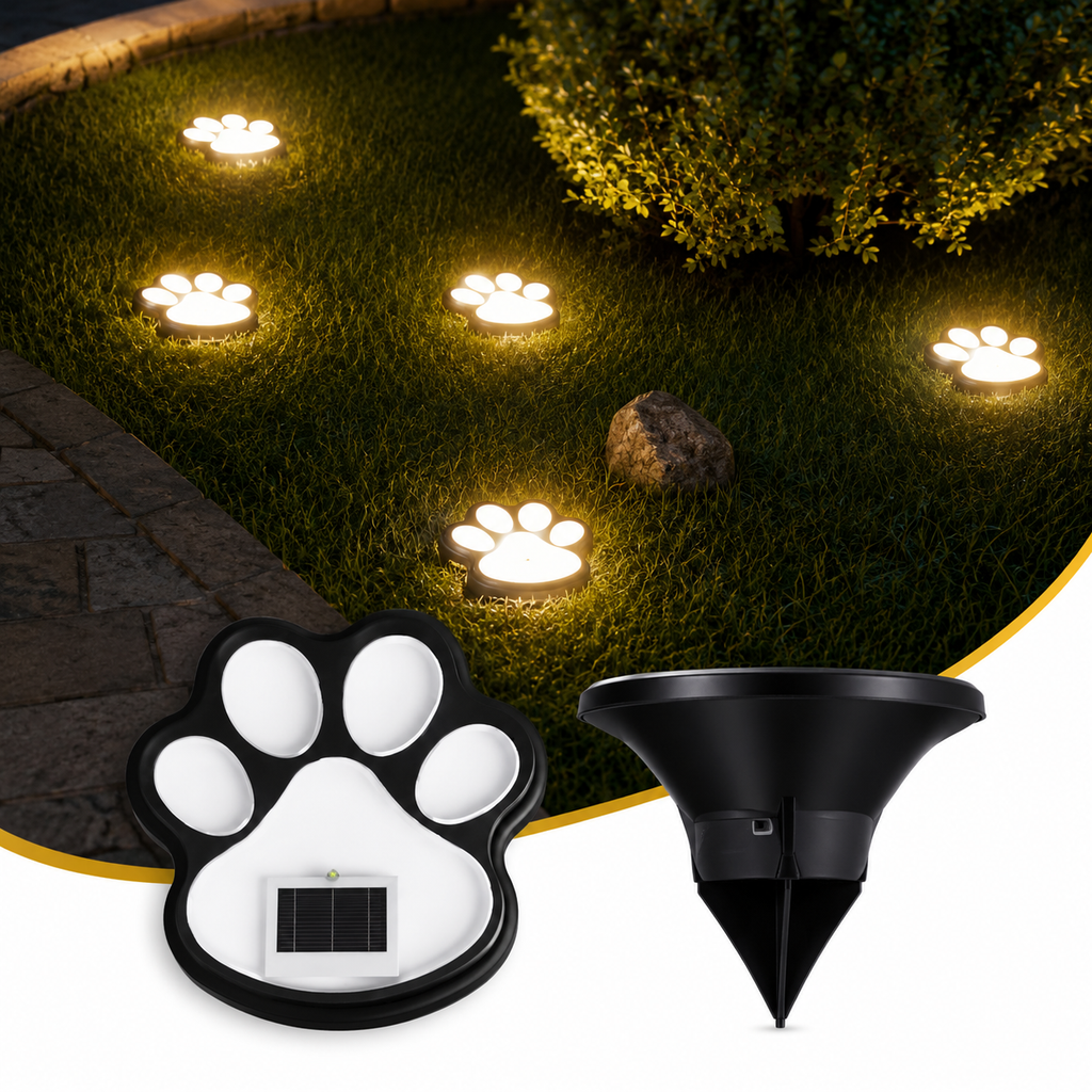 AIRO Solar Paw Print Garden Lights, Outdoor Waterproof Warm White LED Solar Pathway Lights for Lawn, Patio, Walkway, Yard & Garden Decor