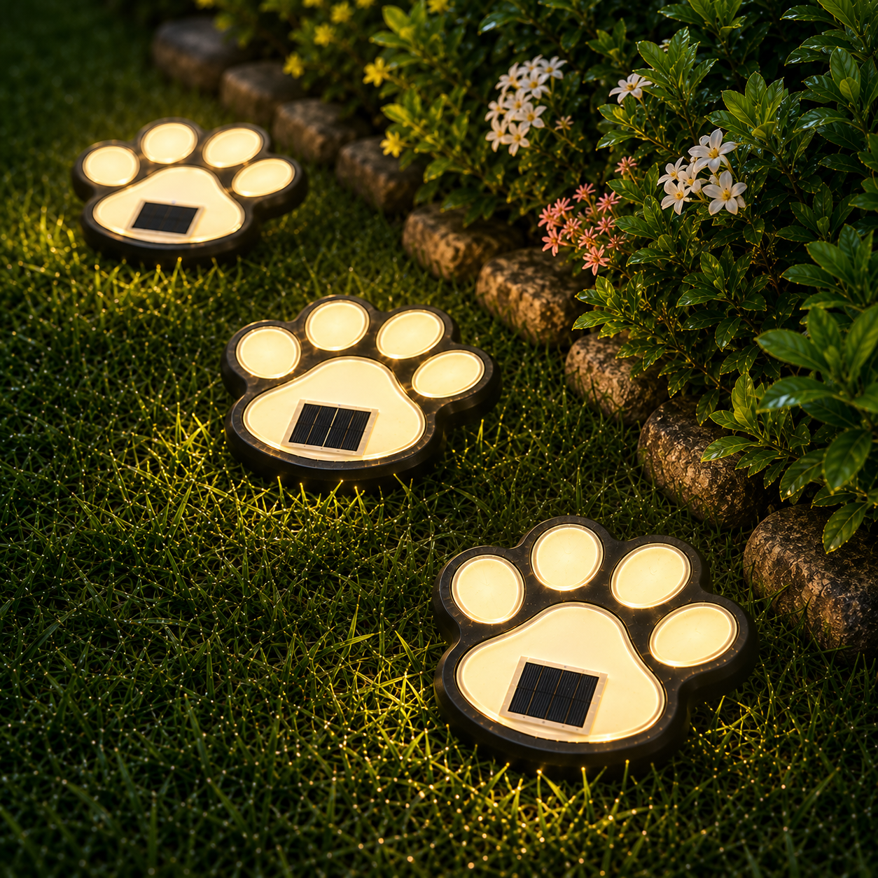 AIRO Solar Paw Print Garden Lights, Outdoor Waterproof Warm White LED Solar Pathway Lights for Lawn, Patio, Walkway, Yard & Garden Decor
