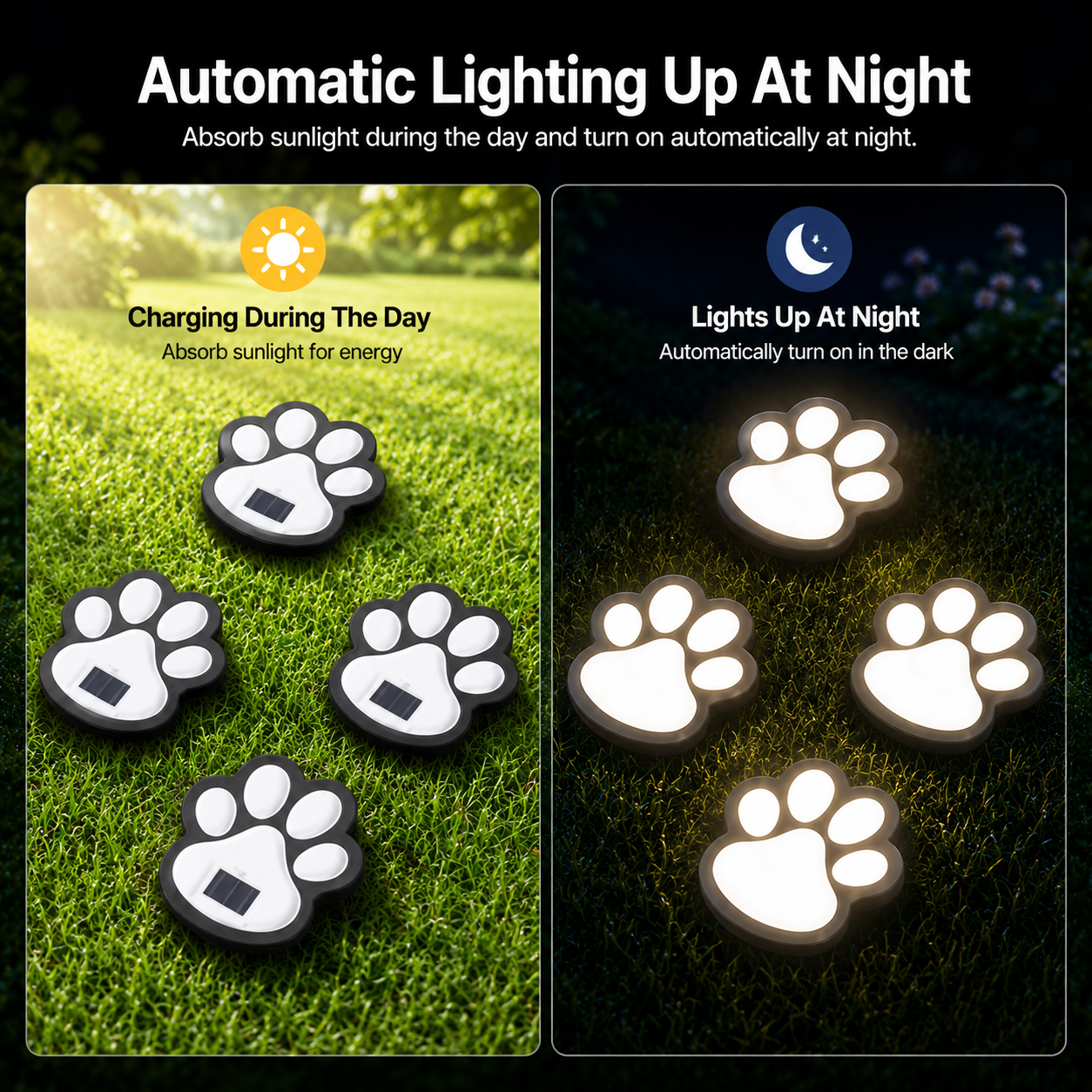 AIRO Solar Paw Print Garden Lights, Outdoor Waterproof Warm White LED Solar Pathway Lights for Lawn, Patio, Walkway, Yard & Garden Decor
