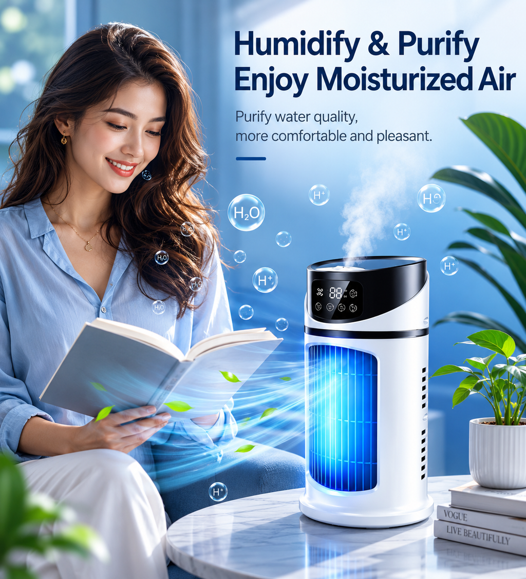 AIRO Portable Air Cooler Fan with Mist Humidifier, USB Tower Cooling Fan for Bedroom, Desk & Office, 9 Speed Quiet Fan