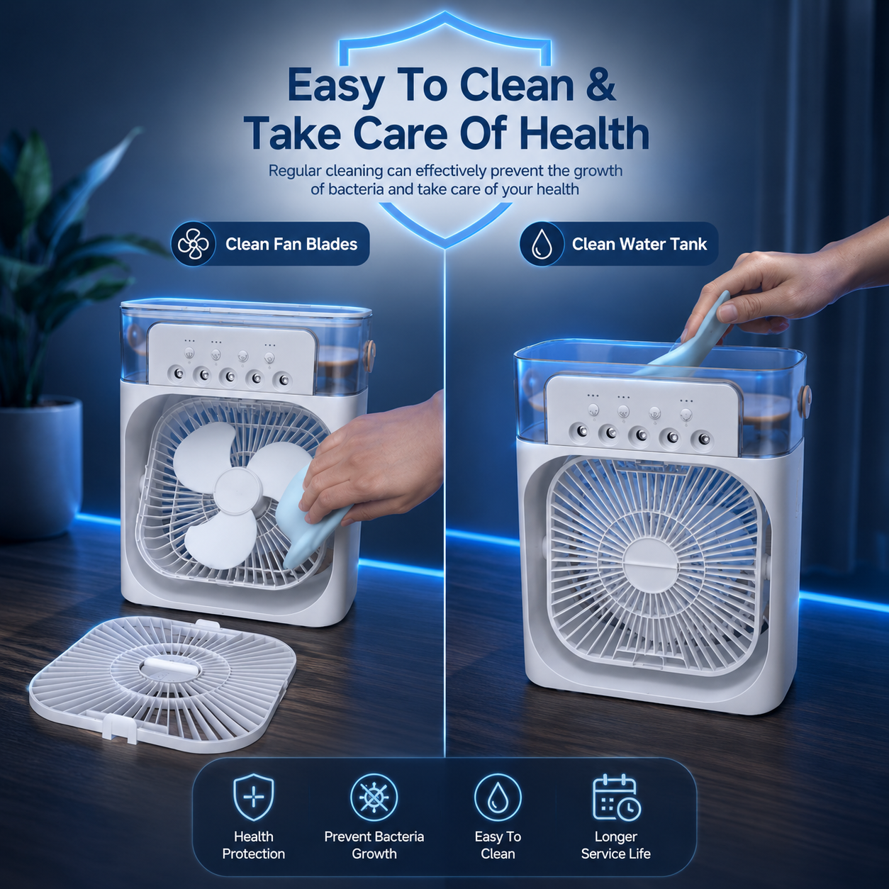 AIRO Portable Air Cooler Fan, USB Desk Cooling Fan with 600ml Water Tank, Cool Mist Humidifier, 3 Speed Mist Fan, Night Light & Timer