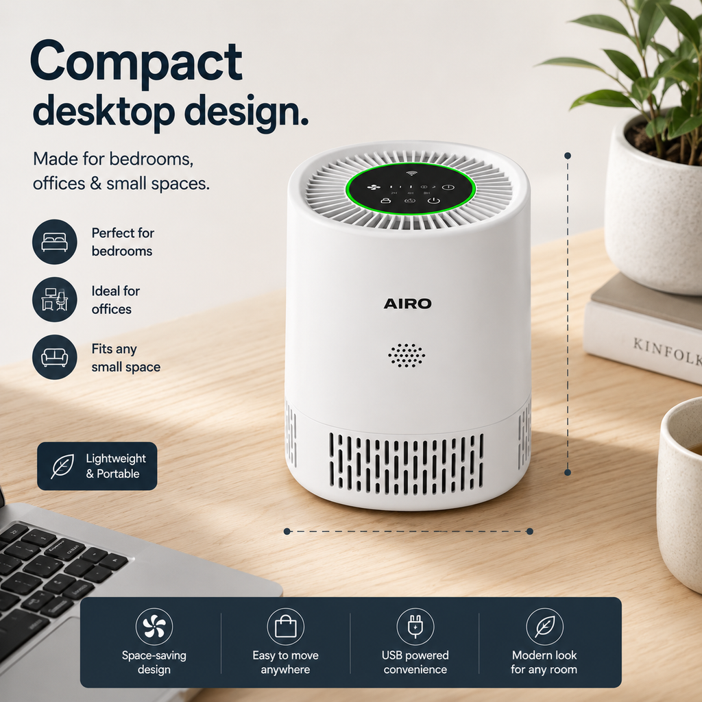 AIRO HEPA 13 Air Purifier for Home, Pets, Dust, Smoke & Odours, Quiet Bedroom Air Cleaner with Activated Carbon & UV-C