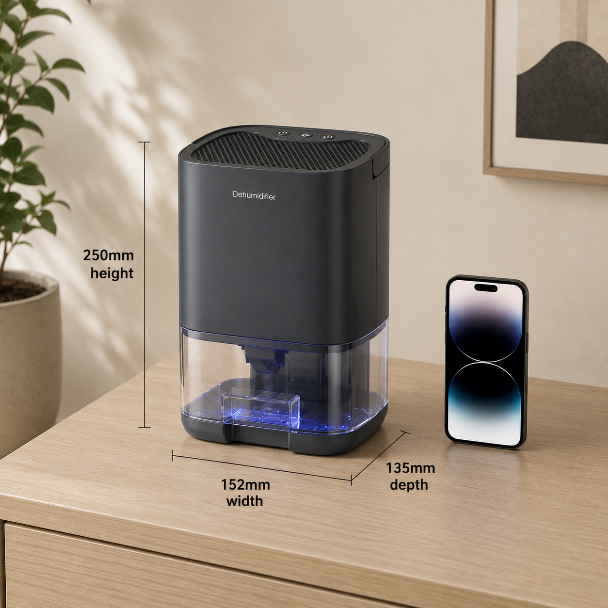AIRO mini electric dehumidifier for bedroom bathroom wardrobe and small room
1000ml compact dehumidifier for damp condensation and moisture removal