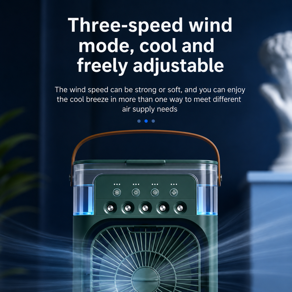 AIRO Portable Air Cooler Fan, USB Desk Cooling Fan with 600ml Water Tank, Cool Mist Humidifier, 3 Speed Mist Fan, Night Light & Timer
