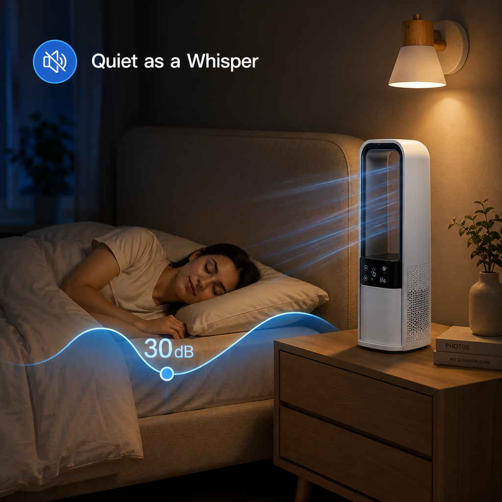 AIRO Rechargeable Bladeless Desk Fan, Portable USB Quiet Tower Fan for Bedroom, Office, Camping & Home, 120° Oscillating, 4000mAh Battery