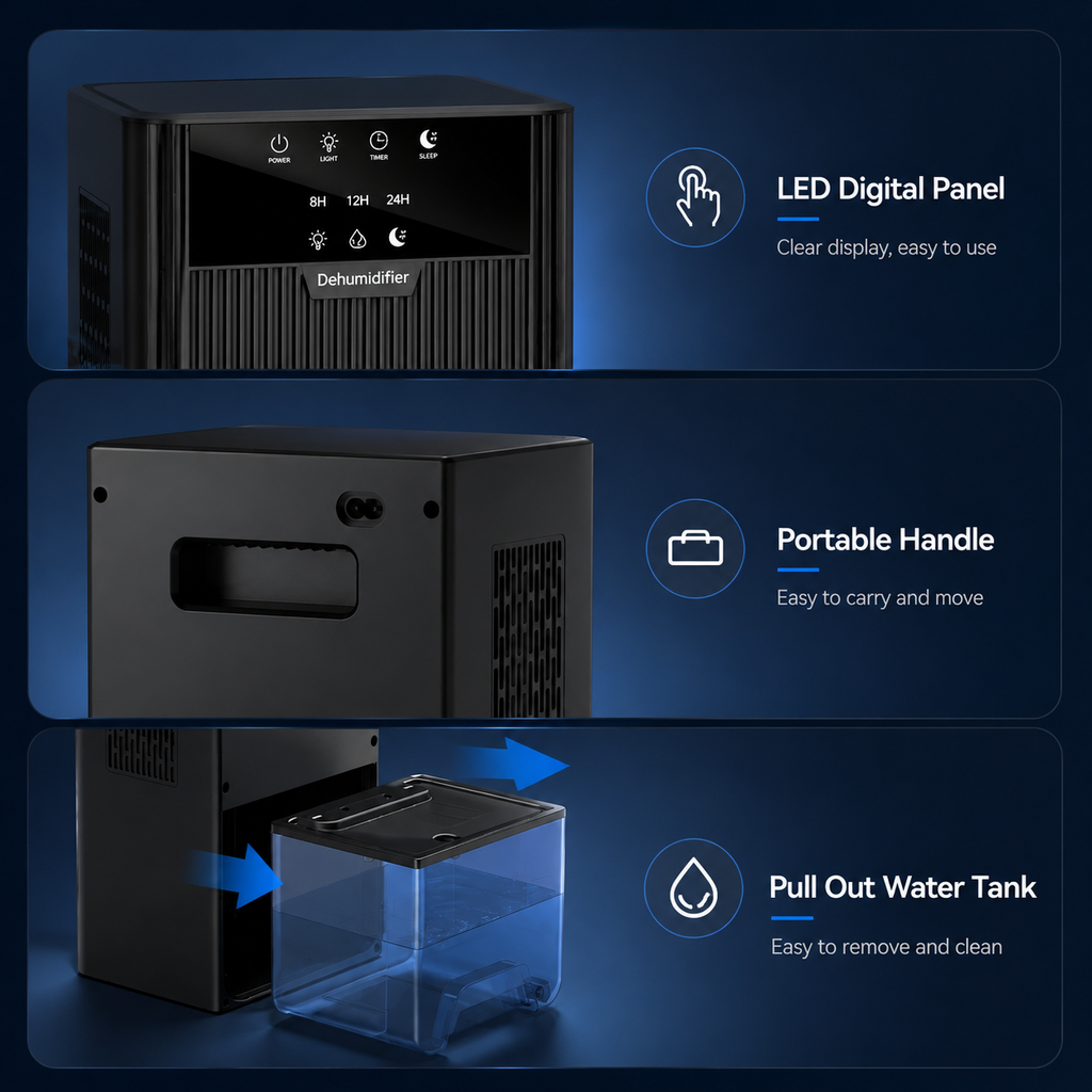 AIRO 2.2L Electric Dehumidifier for Bedroom, Bathroom, Wardrobe, RV & Office, Quiet Damp, Mould & Condensation Remover with Auto Shut-Off